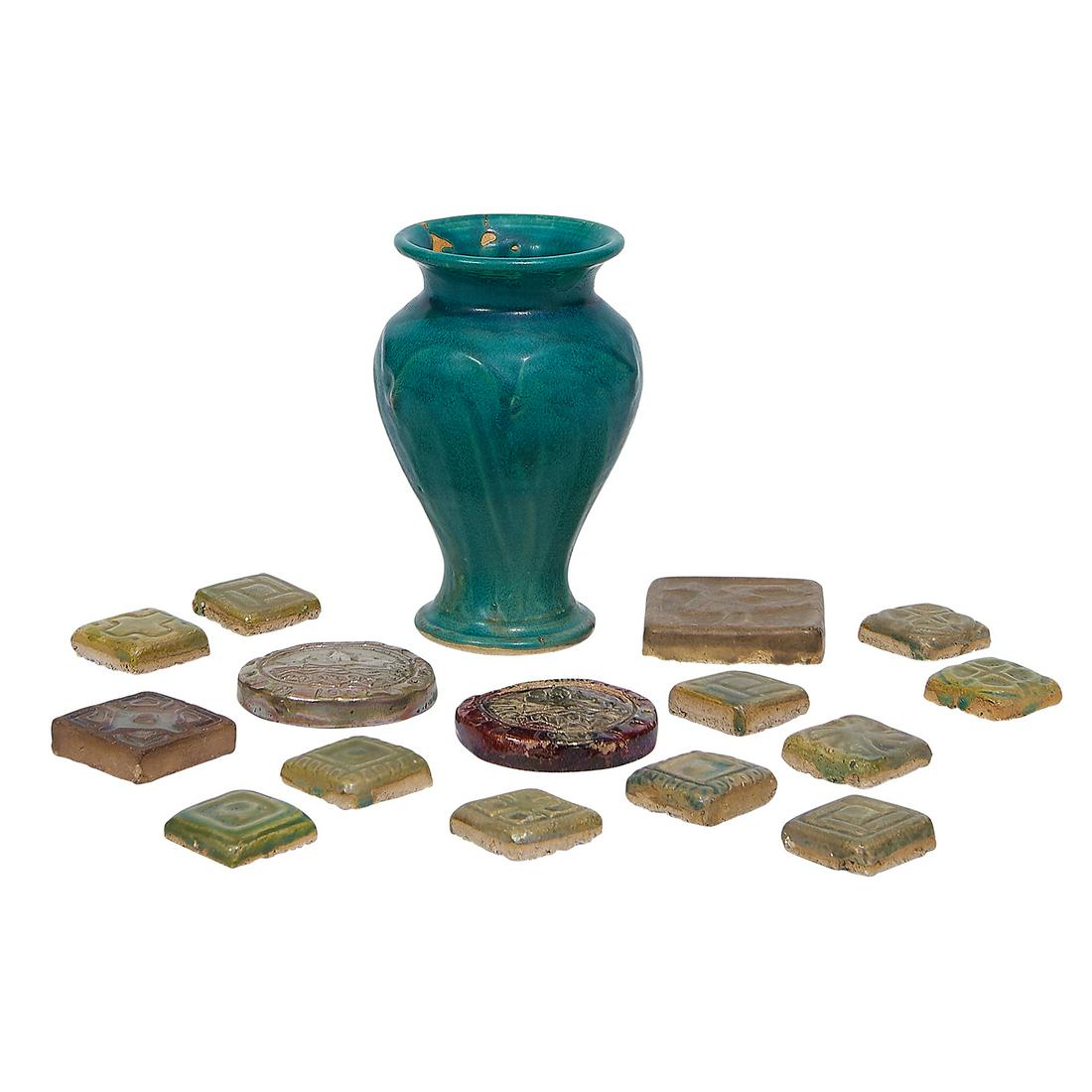 Pewabic Pottery vase and assorted tiles (1 of 6)