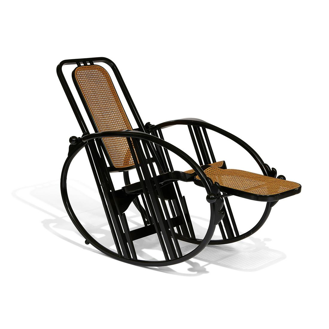 Attr. Max Fabiani, Volpe / Wittmann, Egg Rocking Chair: Max Fabiani (1865-1962) Attributed Design for Società Anonima Antonio Volpe, Reproduced by Wittmann Egg Rocking Chair rocking chaise, #267 Austria, circa 1980, designed circa 1914 lacquered beech, ca