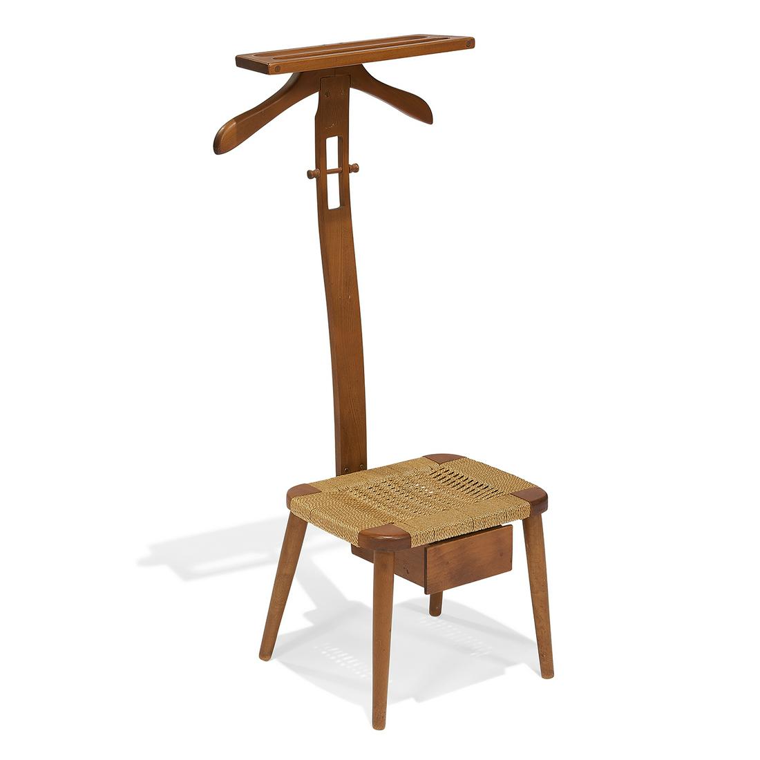 Amcrest valet chair: Amcrest valet chair 1960s beech, nylon unmarked 18"sq x 43"h