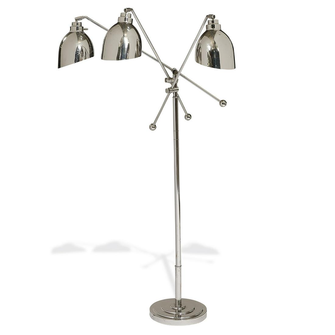 Frederick Cooper floor lamp: Frederick Cooper floor lamp Chicago, Illinois, 1990s chrome-plated steel paper labels adjustable: 69 1/2"h (maximum)