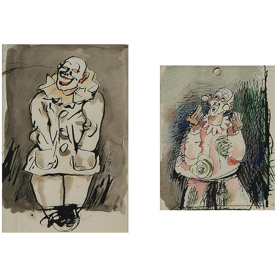 Walt Kuhn, Clowns (two works), watercolor (1 of 2)