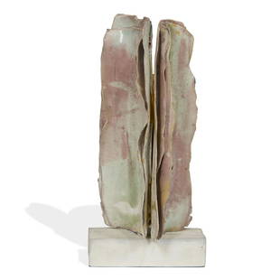 Ruth Duckworth, Untitled: Ruth Duckworth (German/American, 1919-2009) Untitled glazed porcelain with unglazed porcelain base 16 1/2"h x 7 7/8"w x 5 1/2"d