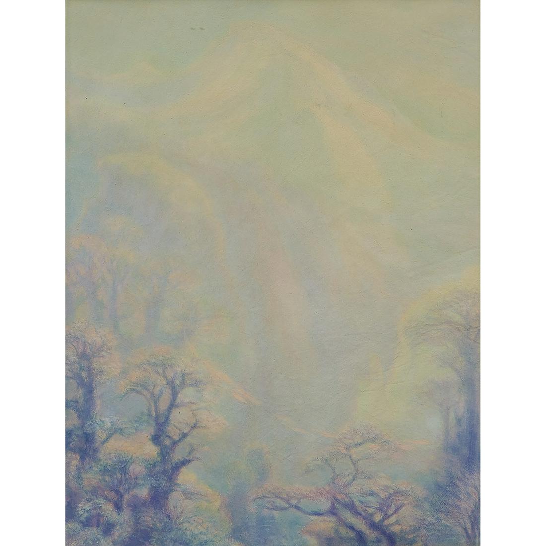 Zarh Pritchard, Scene on Reef-Edge…, 1926: Zarh Pritchard (American, 1866-1956) Scene on Reef-Edge in Lagoon of Maraa, Tahiti, 1926 oil on leather signed and dated verso inscribed Bishop, California, 1926 Depth 25 ft. morning 15" x 11"