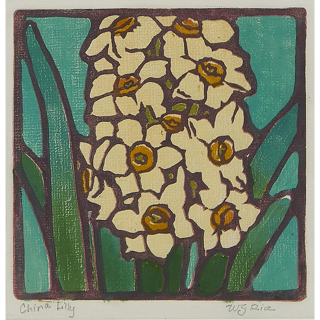 William Seltzer Rice, China Lily, woodblock (1 of 2)