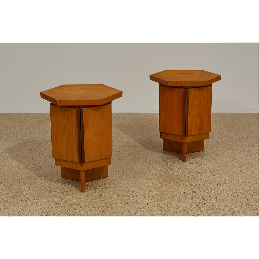 Attributed to Lloyd Wright end tables, pair (1 of 2)