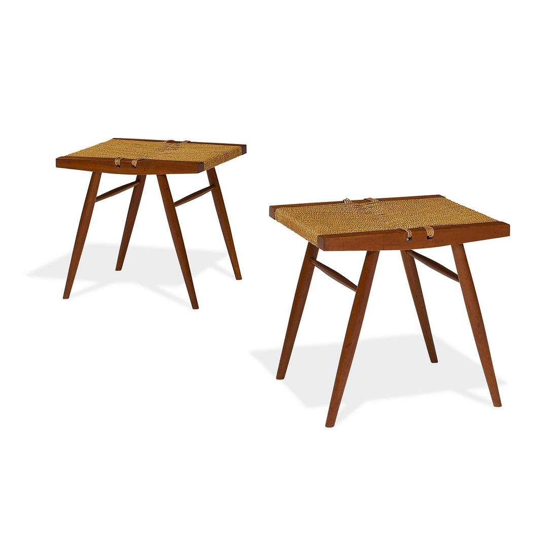 George Nakashima Grass Seat stools, pair (1 of 1)