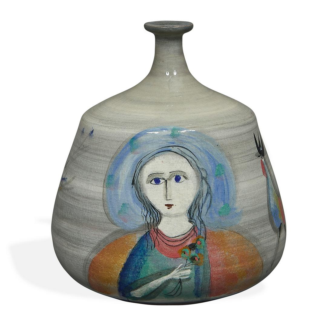 Polia Pillin vase with two women, rooster & tree (1 of 5)