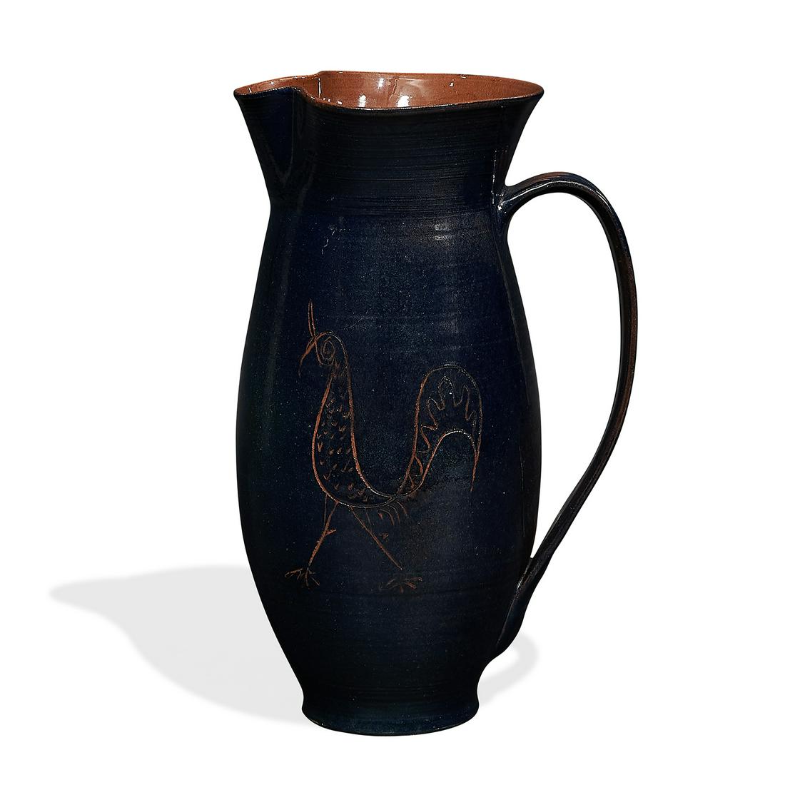 Edwin Scheier & Mary Scheier pitcher: Edwin Scheier (1910-2008) and Mary Scheier (1908-2007) pitcher Green Valley, Arizona glazed earthenware incised signature 'Scheier' 7 1/2"w x 6"d x 11 3/4"h