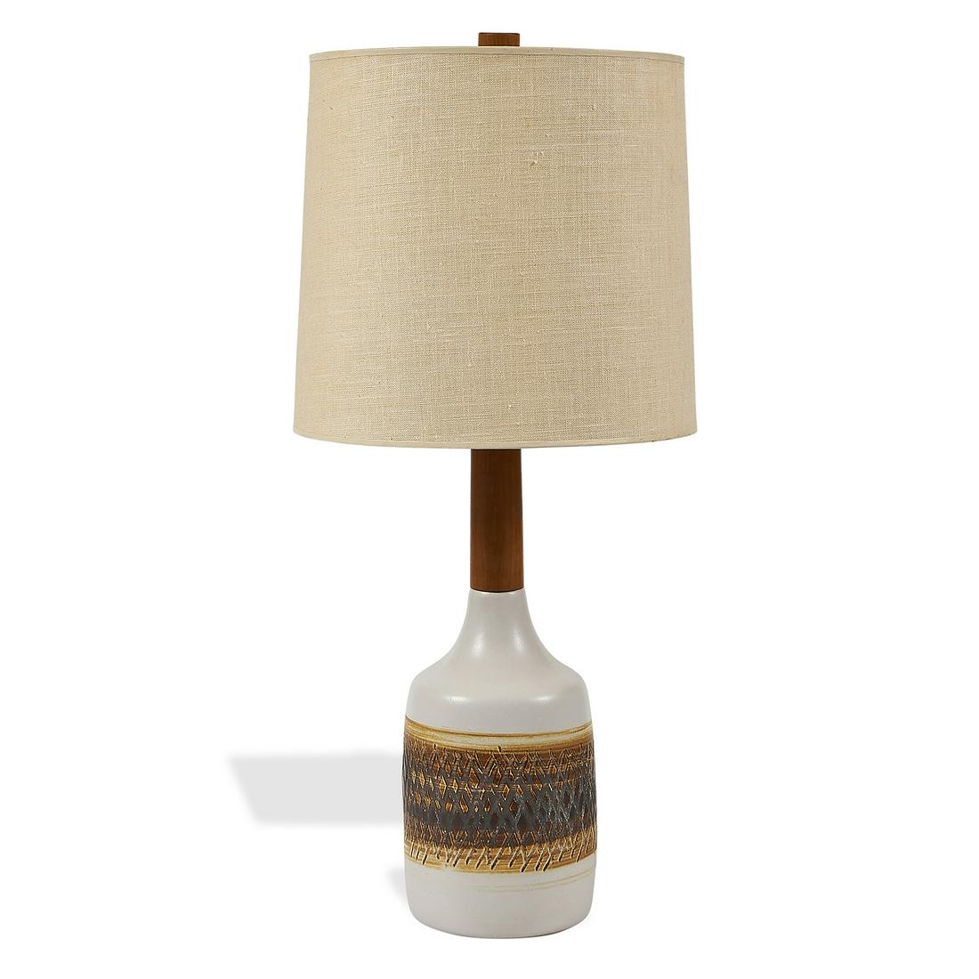 Gordon Martz & Jane Marshall table lamp: Gordon Martz (1924-2015) & Jane Marshall Martz (1929-2007) for Marshall Studios table lamp Veedersburg, Indiana, 1960s glazed ceramic, original shade signed 'Martz' 12"dia x 27"h