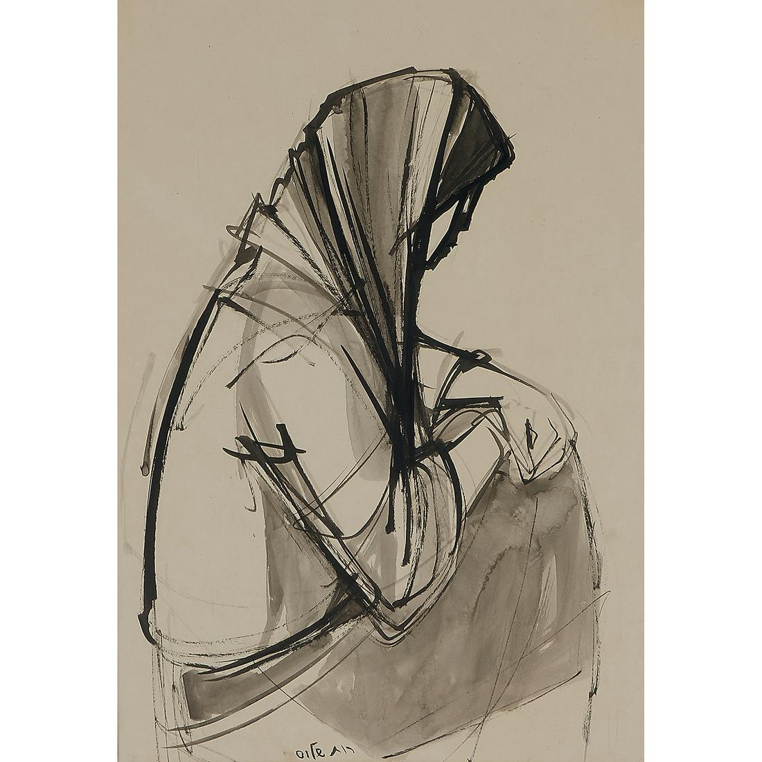 Ruth Schloss, Thinking, gouache on paper (1 of 2)