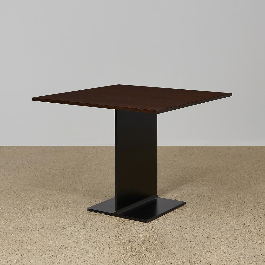 Ward Bennett (1917-2003) for Geiger: Ward Bennett (1917-2003) for Geiger I-Beam table USA enameled steel, walnut unmarked 36"sq x 29"h