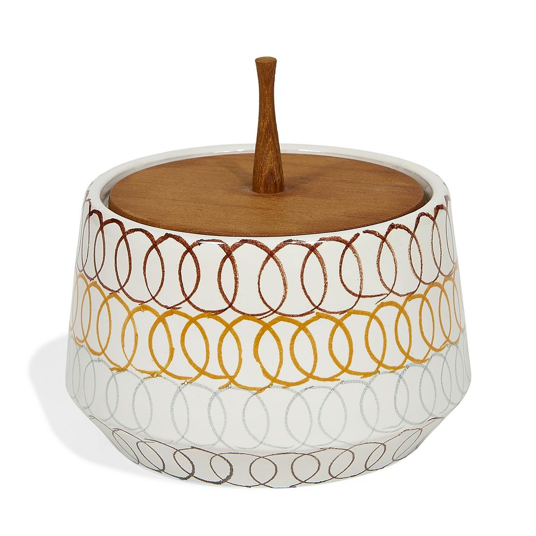 Bitossi, Distributed by Raymor lidded vessel: Bitossi, Distributed by Raymor lidded vessel, #250 Italy, 1960s glazed ceramic, teak marked '250 Italy', Raymor sticker 6"dia x 5 5/8"h