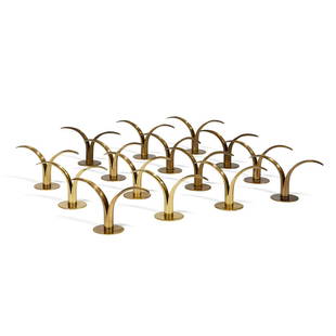 Ivar Ålenius Björk for Ystad candle holders, 15: Ivar Ålenius Björk (1905-1978) for Ystad candleholders, collection of 15 Sweden, 1960s brass impressed marks to each 8"w x 3"d x 4 3/4"h