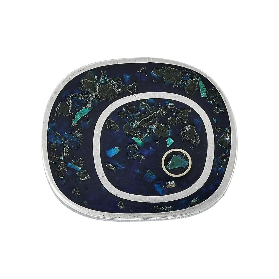 Frances Holmes Boothby modernist brooch: Frances Holmes Boothby (c. 1930-2000) modernist brooch Weston, Vermont sterling silver, enamel stamped marks 7.2 dwts 1 1/4"w x 1 1/16"h Provenance: The Paul & Terry Somerson Collection of 20th and 21
