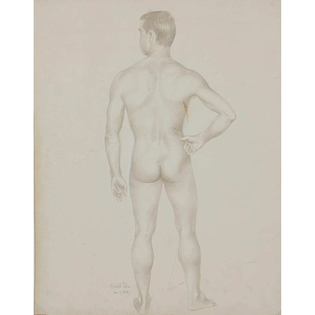 Bernard Perlin, Male Nude, 1948: Bernard Perlin (American, 1918-2014) Male Nude, 1948 silverpoint on Strathmore Seconds signed and dated lower left; inscribed Jan 7, 1948 14 3/4" x 11 5/8" Provenance: The Estate of Lloyd Lozes Goff A