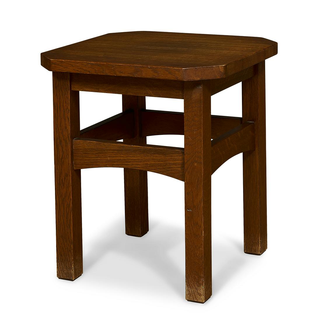 L. & J. G. Stickley tabouret, #560: L. & J.G. Stickley tabouret, #560 Fayetteville, New York oak unmarked 16"sq x 18"h Literature: Gray, Stephen, The Mission Furniture of L. & J.G. Stickley, Turn of the Century Editions, 1989, p. 120 (H