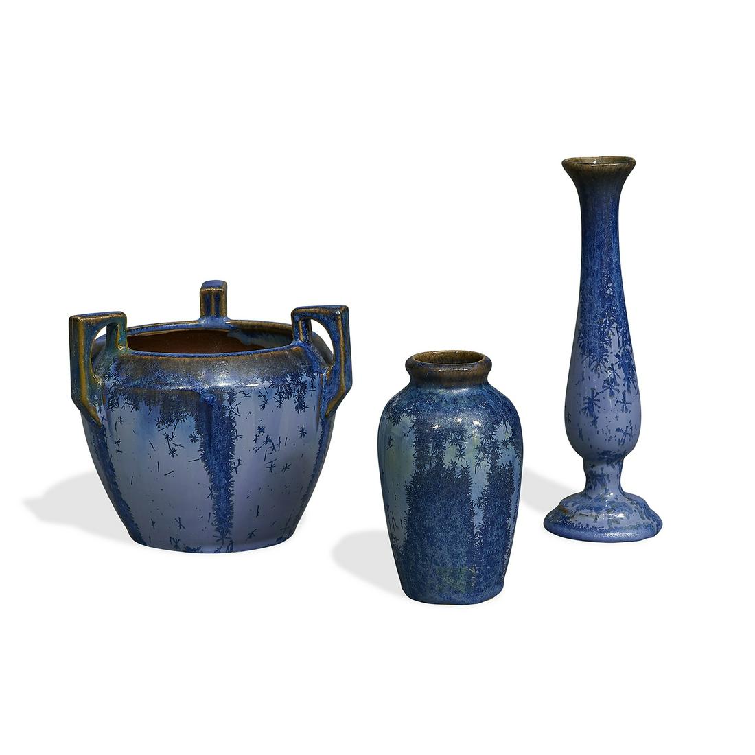 Fulper Pottery Co. Blue Crystalline bud vases (1 of 3)