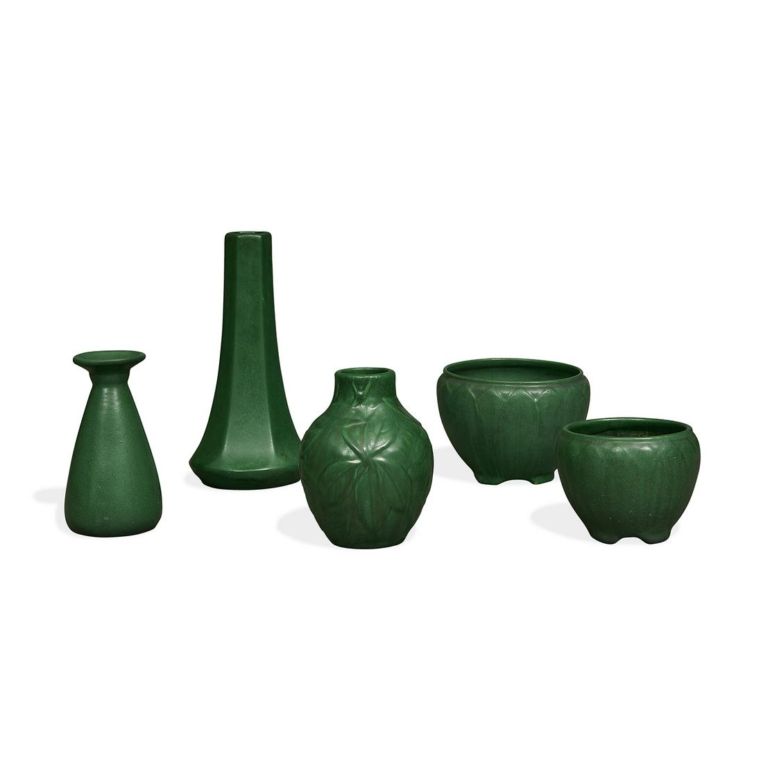 Weller Pottery Co. assembled group of vases, five (1 of 3)