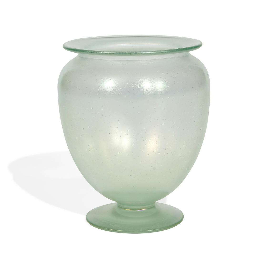 Steuben Glass Works Aqua Marine footed vase, #938 (1 of 2)