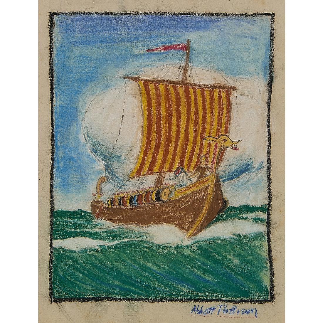 Abbott Pattison, Viking Ship, pastel: Abbott Pattison (American, 1916-1999) Viking Ship pastel signed lower right 10 1/2" x 8"