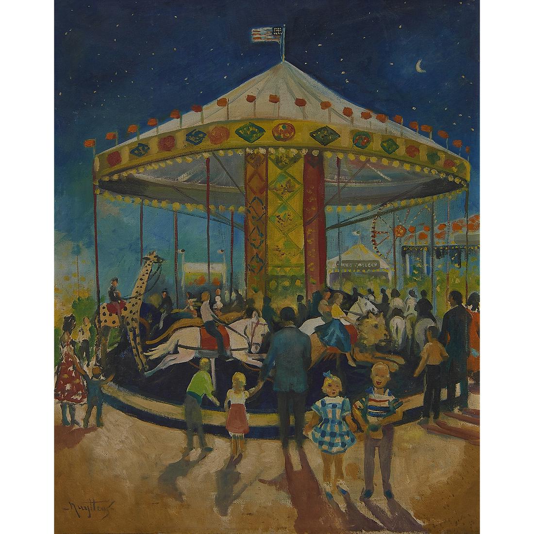 Josef Pierre Nuyttens, Carousel, oil on canvas (1 of 2)