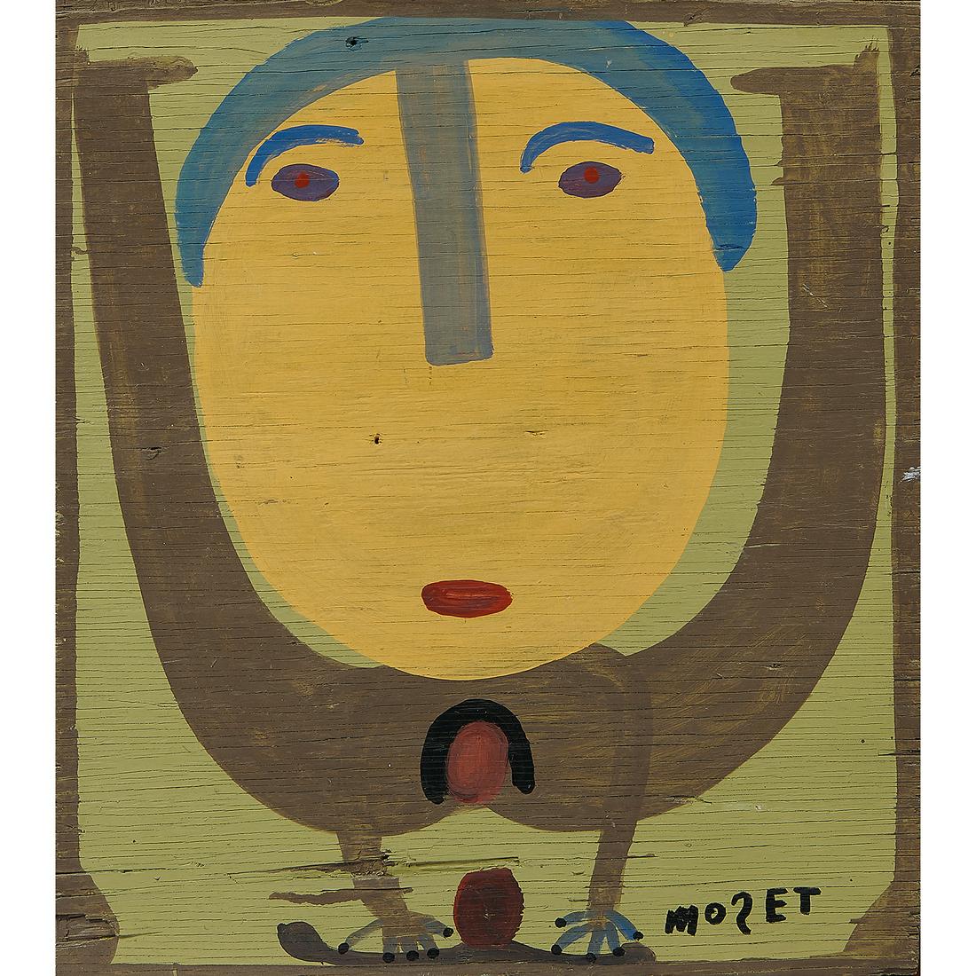 Mose Tolliver, Female Figure, acrylic on panel: Mose Tolliver (American, circa 1920-2006) Female Figure acrylic on panel signed lower right 23" x 21"