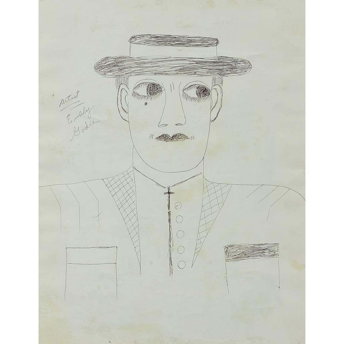 Lee Godie, Man with a Hat, ballpoint pen on paper (1 of 2)