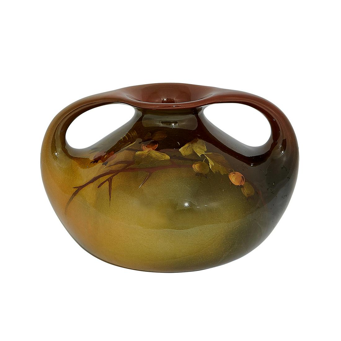 Lonhuda Faience two-handled vase, #258 (1 of 3)
