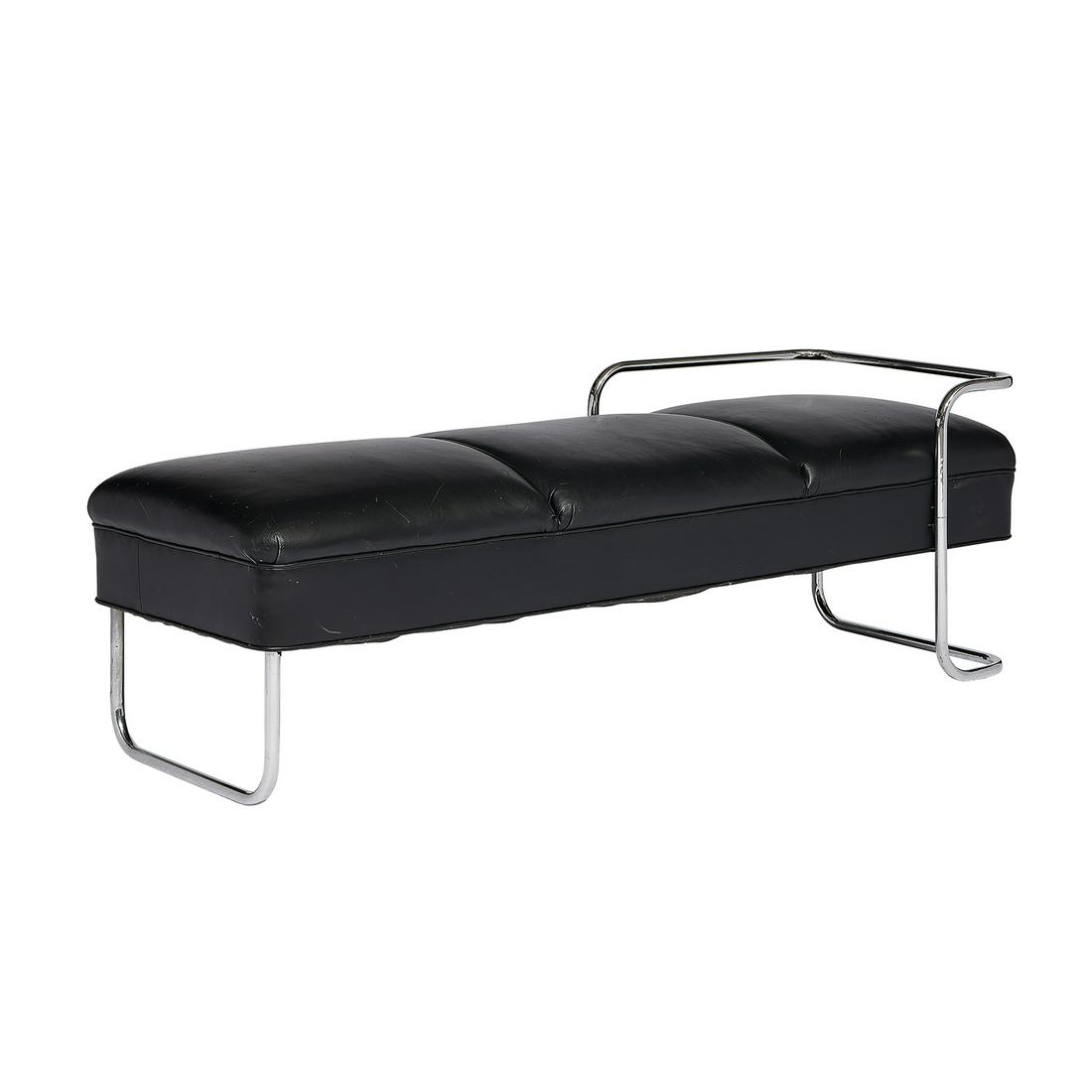 Attributed to Emile Guillot for Thonet daybed: Attributed to Emile Guillot for Thonet daybed 1930s chrome-plated steel, leather upholstery unmarked 72"w x 26"d x 24"h