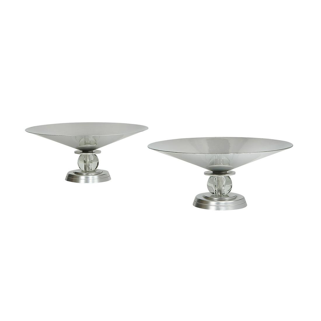 Lurelle Guild bowls, pair: Lurelle Guild for the Aluminum Company of America, Kensington Inc. Division Stafford bowls, pair USA, circa 1934 aluminum, glass stamped marks to base of each 13 3/4"dia x 15 3/4"h