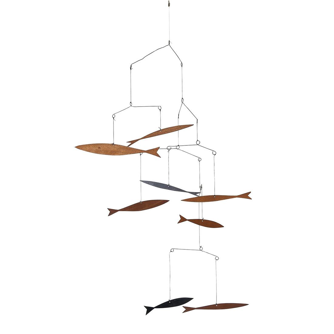 American Modern mobile: American Modern mobile USA, circa 1950 various woods, wire, plastic, string unmarked 30"dia x 30"h