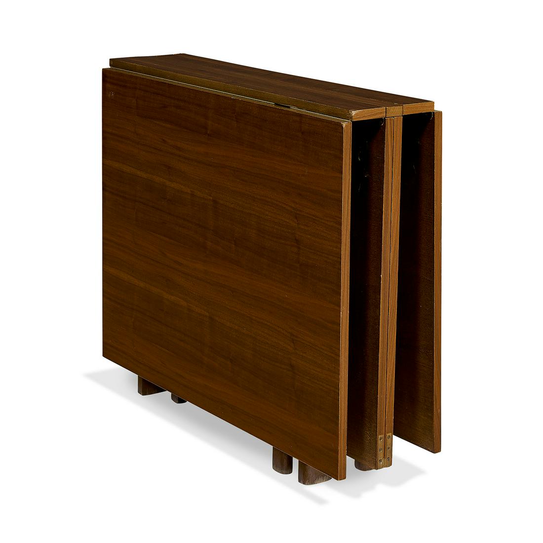 After Bruno Mathsson expanding dining table: After Bruno Mathsson expanding gate-leg dining table circa 1960s walnut, brass unmarked expands from 9"w to 110"w 9"w x 35 1/2"d x 29 1/2"h