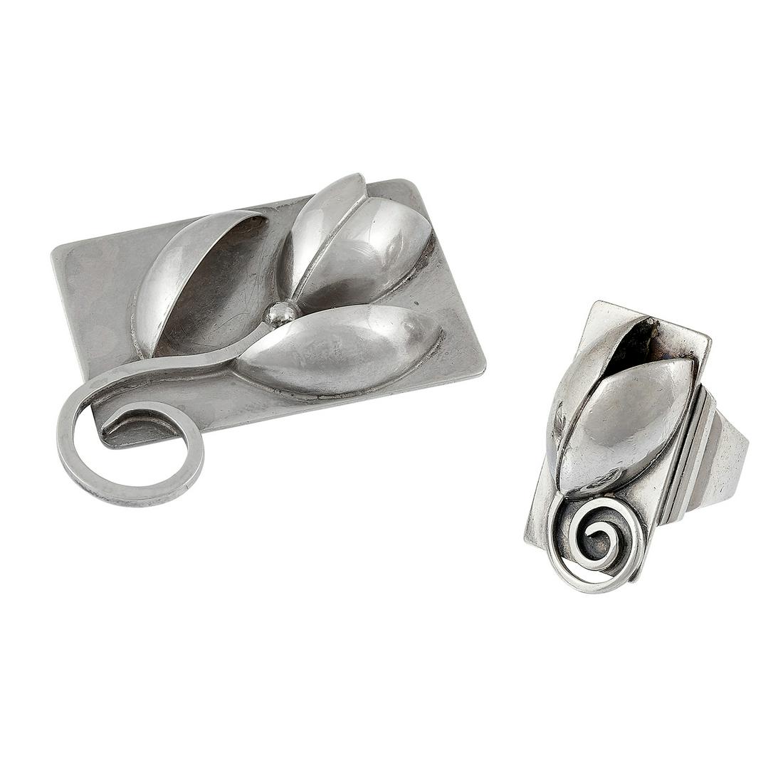 Paul Lobel tulip demi-parure: brooch and ring (1 of 2)