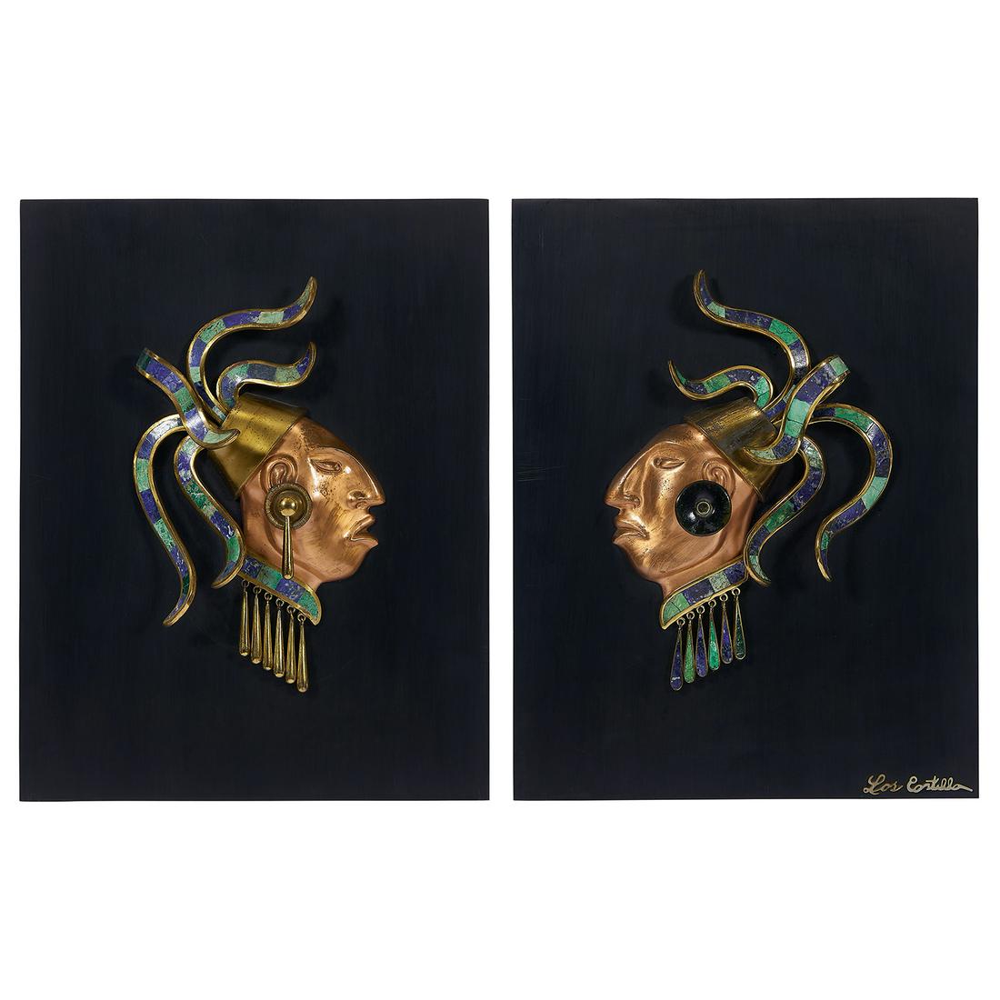 Los Castillo Aztec bust plaques, pair (1 of 3)
