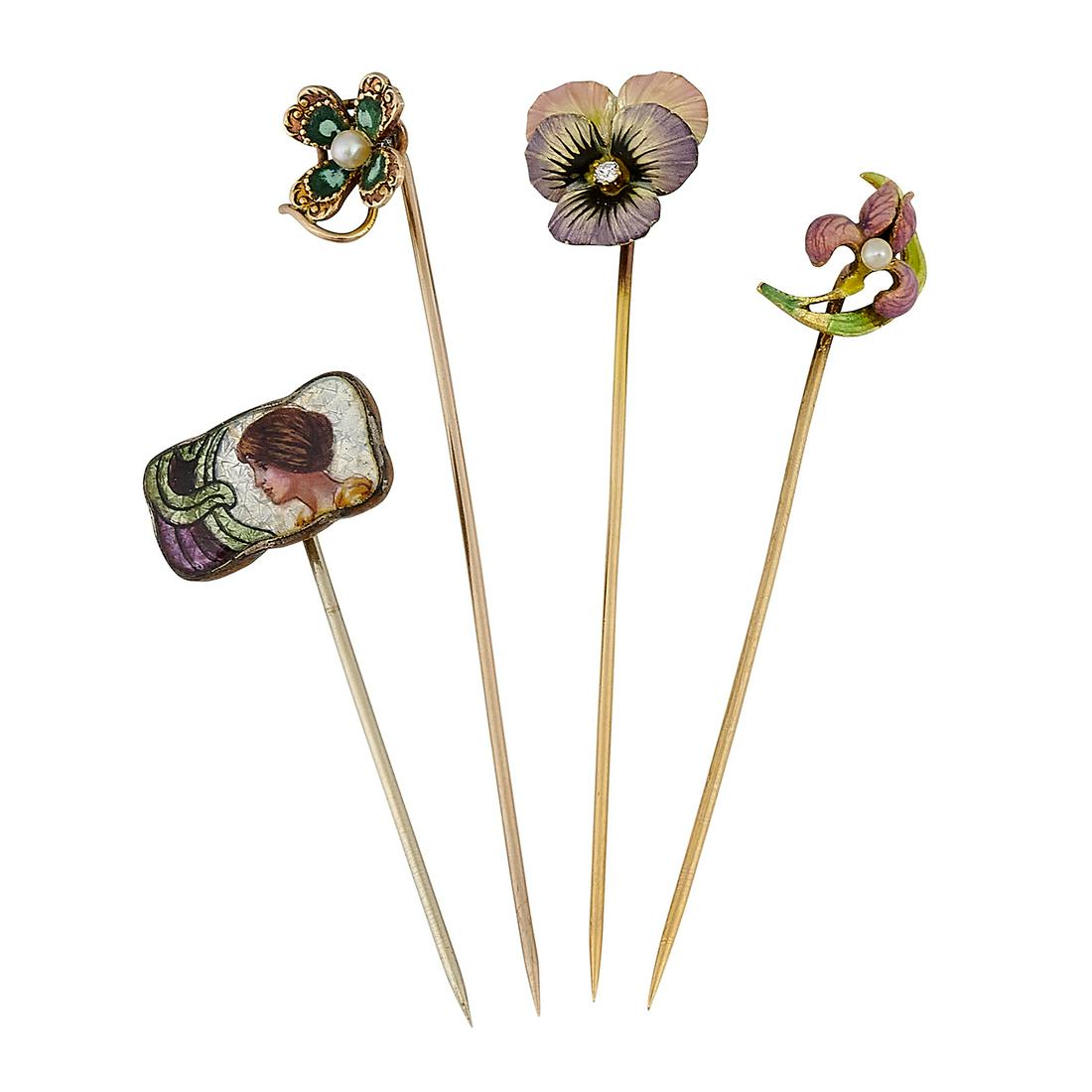 Art Nouveau stick pins, four (1 of 2)