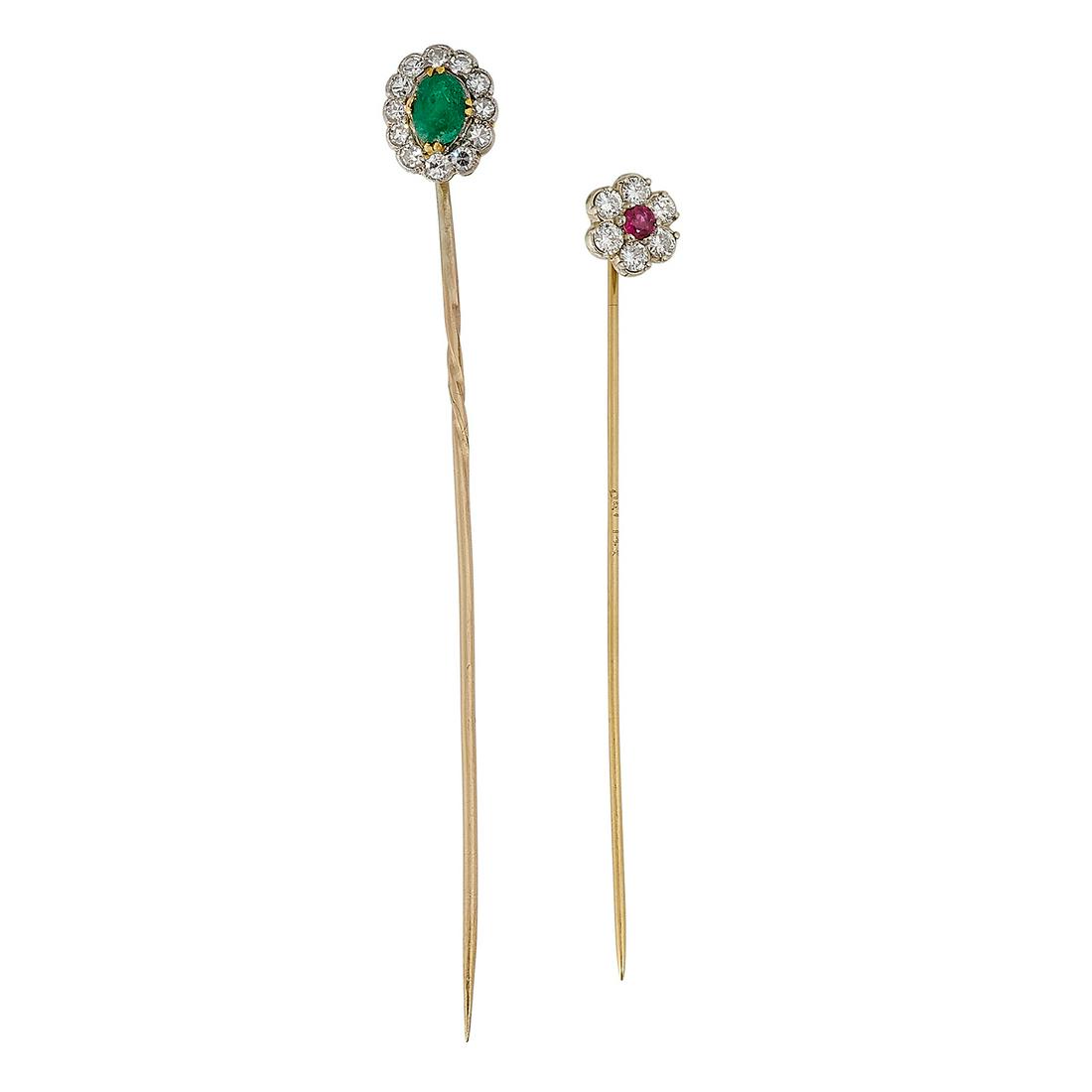 Victorian / Vintage gold & diamond stick pins, 2 (1 of 2)