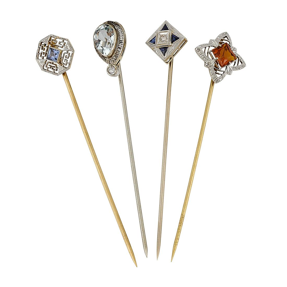 Art Deco group of stick pins, four (1 of 2)