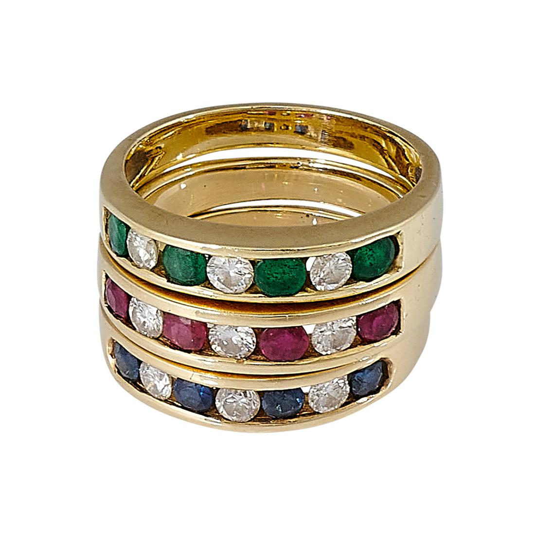 Contemporary yellow gold stacking three ring set (1 of 4)