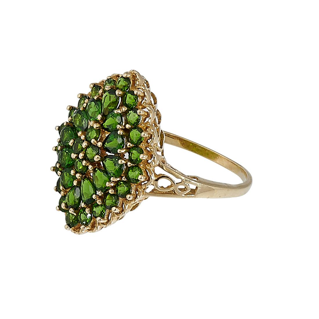 Contemporary yellow gold and peridot ladies ring (1 of 5)