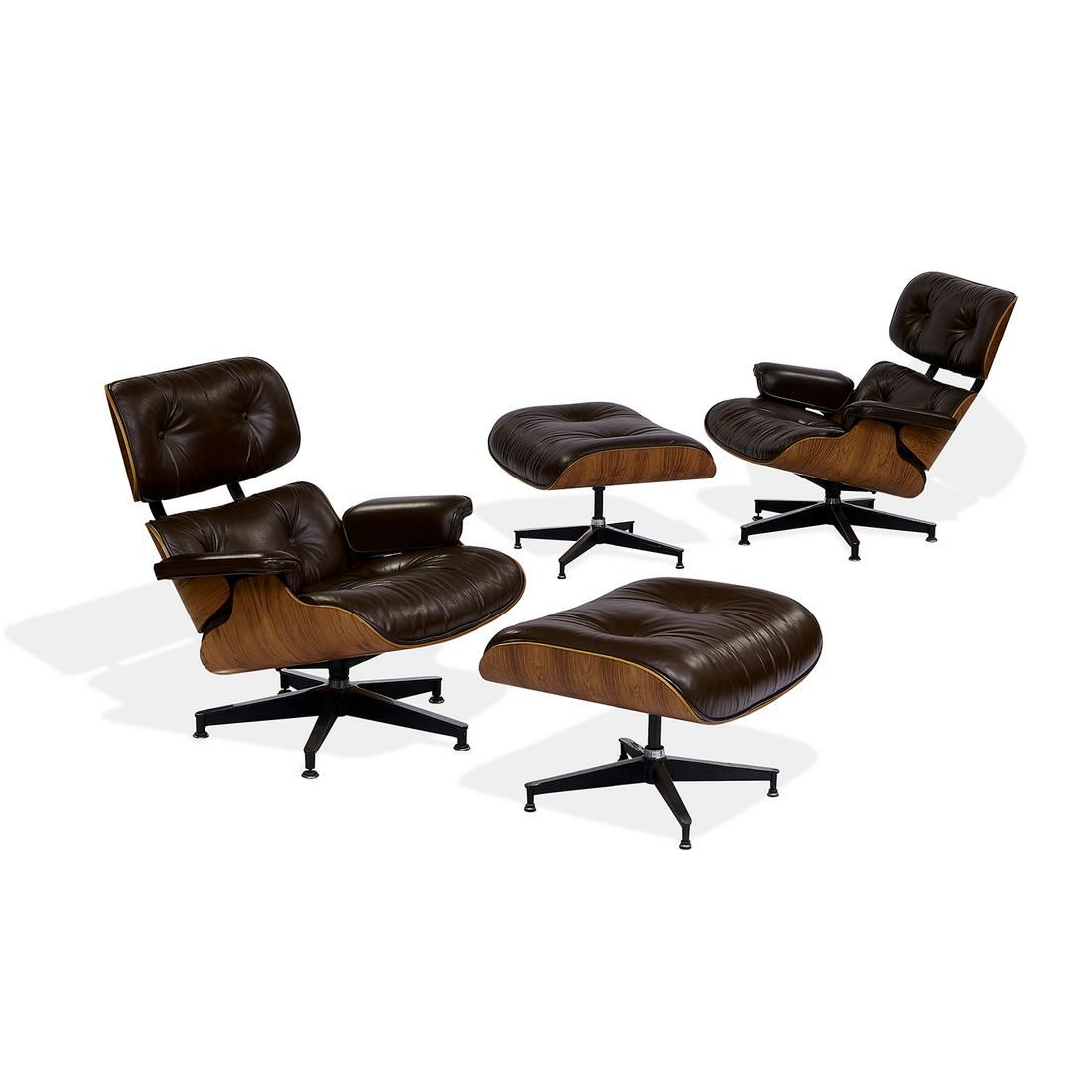 Charles & Ray Eames lounge chairs & ottomans, pr (1 of 3)