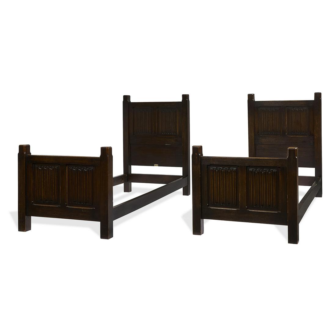 Heal & Son twin beds with linenfold design, pair (1 of 2)