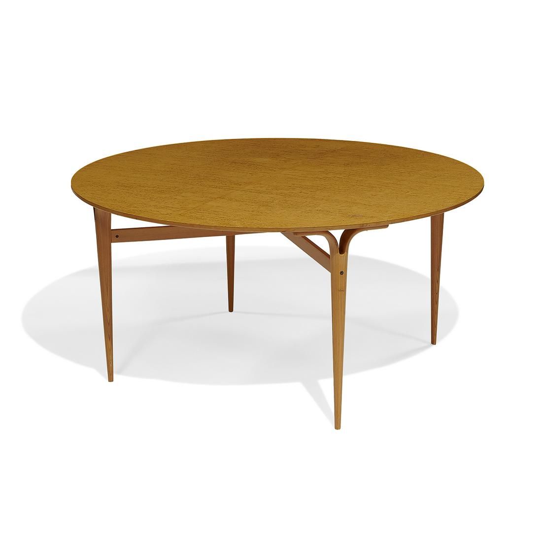 Bruno Mathsson for DUX Eva dining table: Bruno Mathsson (1907-1988) for DUX Eva dining table Sweden birdseye maple, maple stamped mark 56"dia x 27 1/8"h