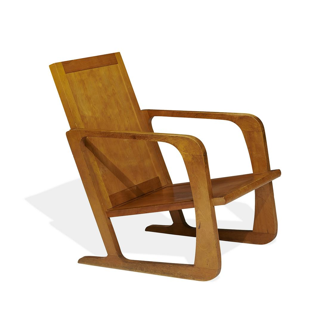 "K.E.M." Weber for Mueller Furniture lounge chair: Karl Emanuel Martin "K.E.M." Weber (1889-1963) for Mueller Furniture Flat-Pack lounge chair Grand Rapids, Michigan, circa 1940 maple unmarked 22 3/4"w x 32"d x 33 1/2"h