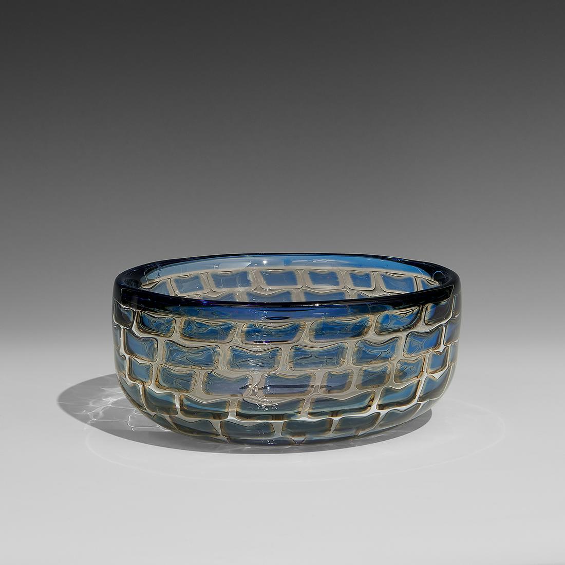 Ingeborg Lundin for Orrefors large Ariel bowl: Ingeborg Lundin (1921-1992) for Orrefors large Ariel bowl, model 195B Sweden, circa 1970 blue and clear ariel glass etched signature and marks 9"dia x 3 7/8"h