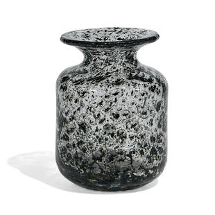 Bengt Orup for Johansfors Stromboli vase: Bengt Orup (1916-1996) for Johansfors Stromboli vase Sweden, 1960s clear glass with black inclusions etched marks 'Johansfors Orup' 6"dia x 8 1/8"h