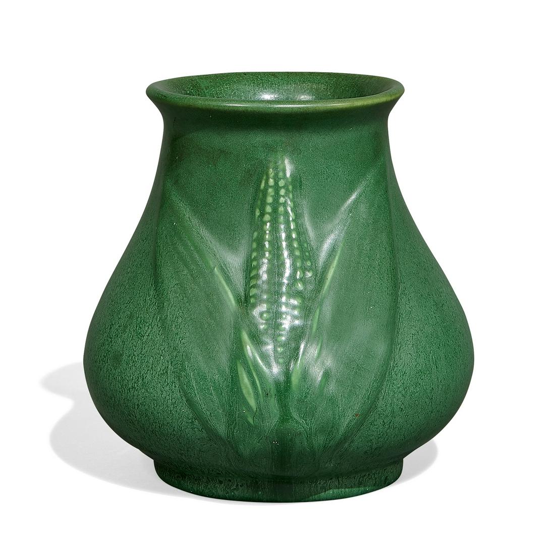 Hampshire Pottery vase embossed with corn (1 of 3)