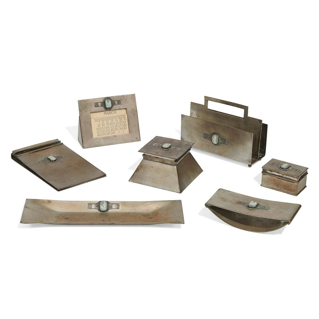 Heintz Art Metal Shop desk set, Wedgwood plaques (1 of 3)