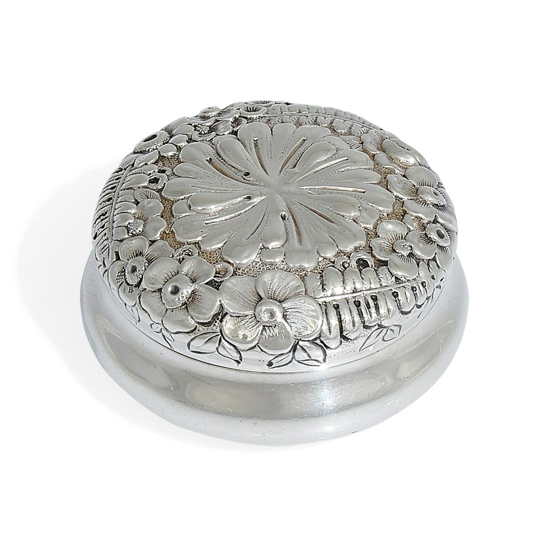 Tiffany & Co. pill box, #9762 M16F: Tiffany & Co. pill box, #9762 M16F New York, New York sterling silver parcel-gilt stamped marks 1 3/4"dia x 15/16"h