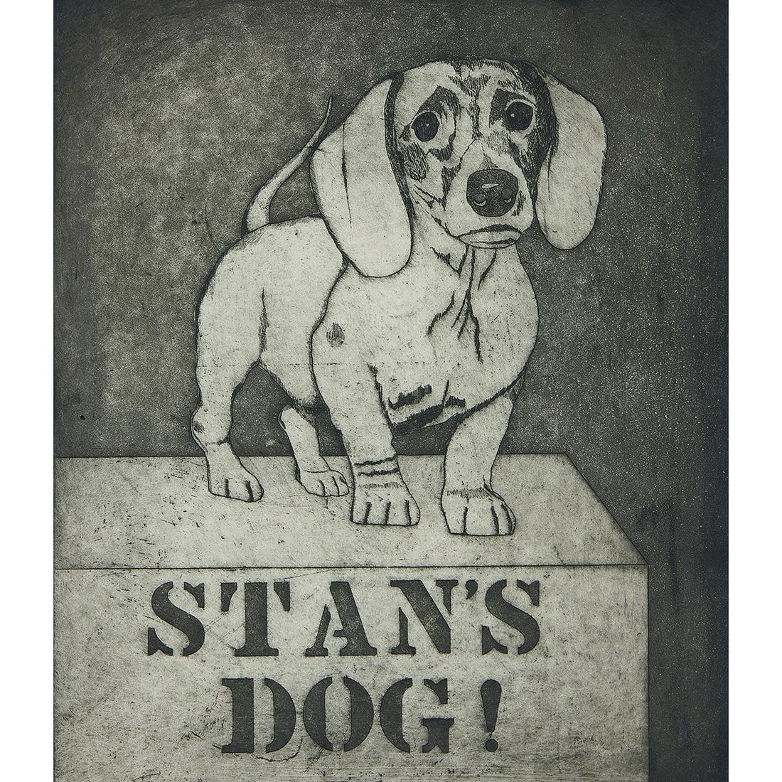 Stanley Edwards, Stan's Dog (Dachshund), 1964: Stanley Edwards (American, b. 1941) Stan's Dog (Dachshund), 1964 etching signed and dated lower right inscribed lower leftTo Pat, Jan 23, 1964 Happy Birthday 16" x 13 3/4"
