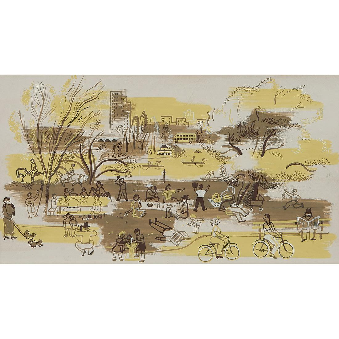 Mildred Waltrip, Park Scene, gouache on paper (1 of 2)